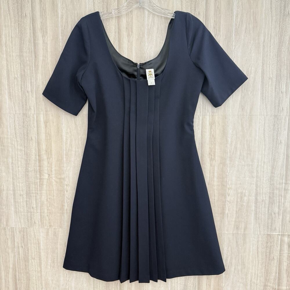 Abaete Midi Dress Size 4 Navy Panel Stripe Detail Short Sleeve Sheath Office